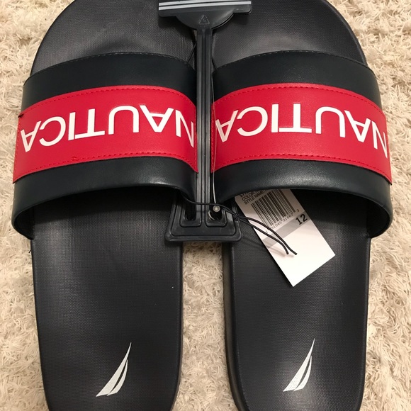 ⛵️ BNWT Nautica Mens Slide Sandal Black Red White - Picture 2 of 4